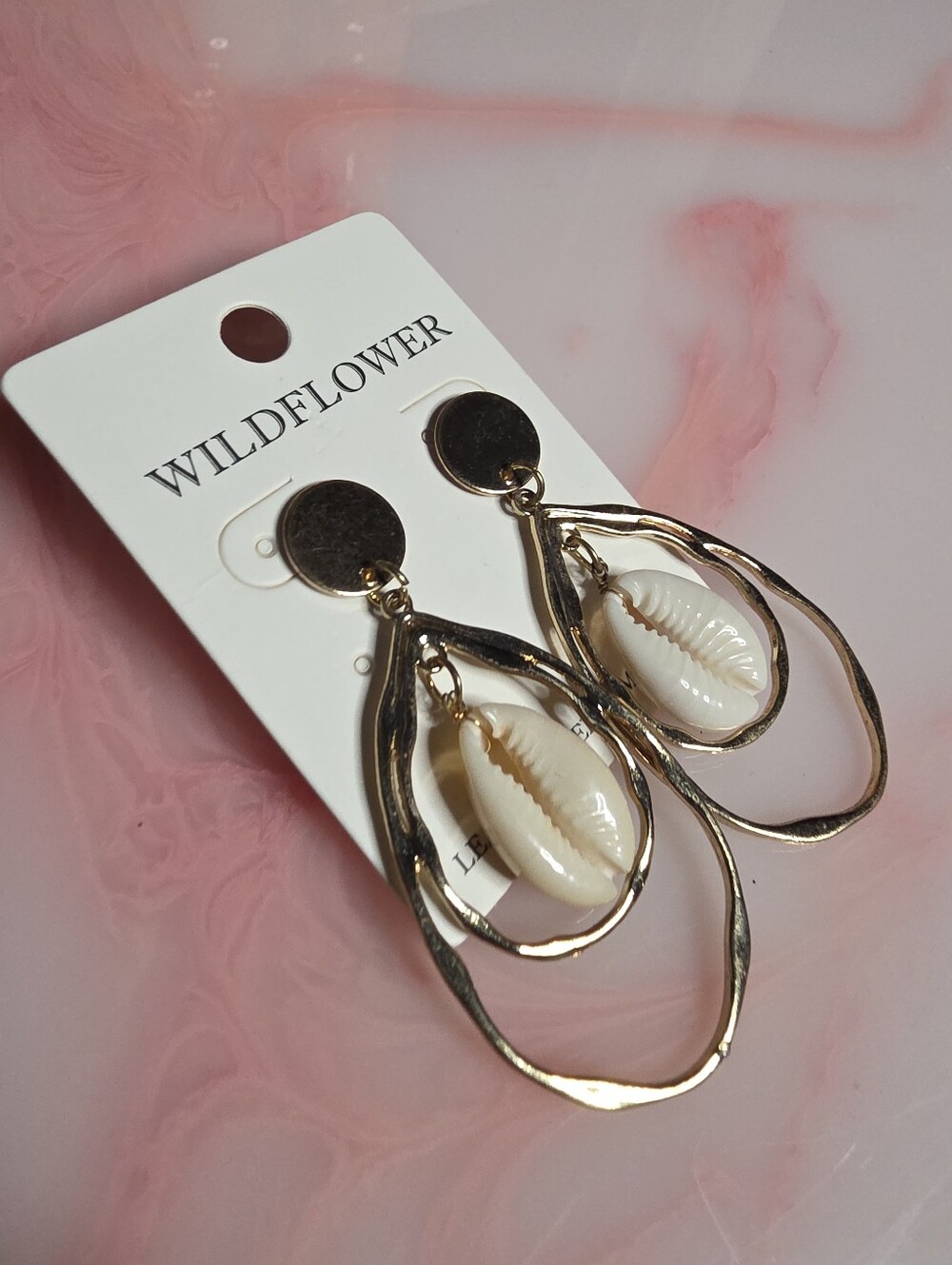 Goldtone Cowrie Shell Pierced Earrings